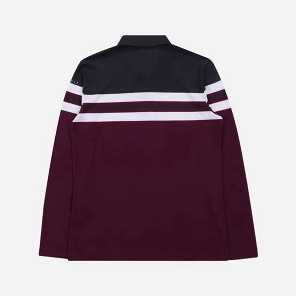 Fila Golf Color Block L/S Men's Polo Shirts - Burgundy,NZ 465-65230